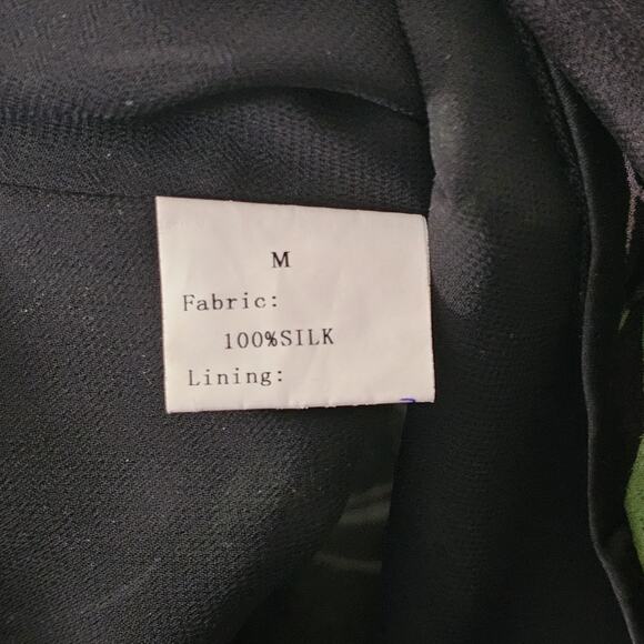 MANYUS Green Tropical Silk Skirt Size M Flare Flowy Midi Lined Soft Alt Goth - Picture 4 of 8